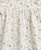 Pumpkin & Floral Print Ruffle Organic Cotton Co-ord Set - Off-White & Peach