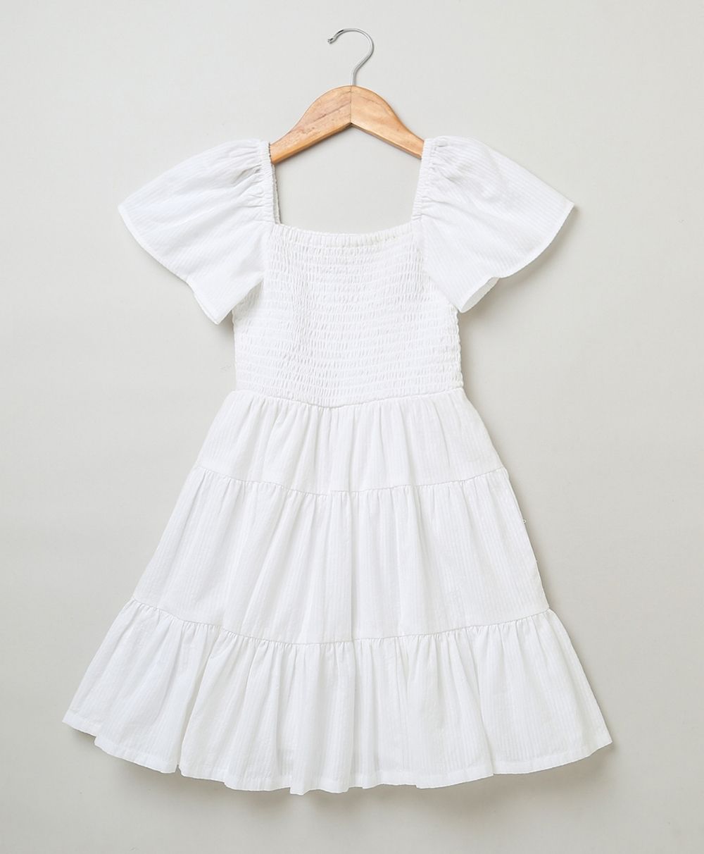 Ruffled Cotton Dress - White
