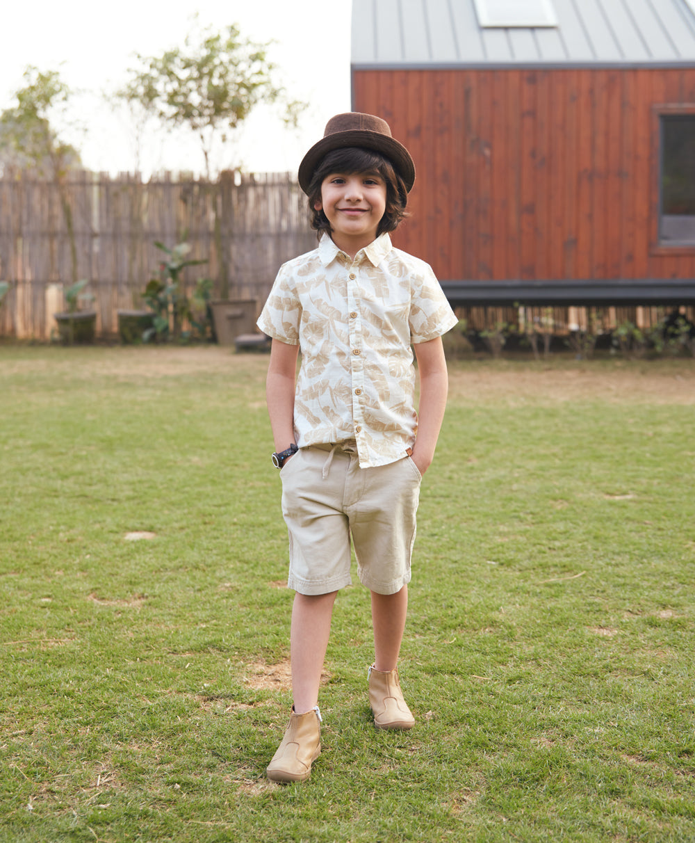 Hawaiiin Slub Cotton Shirt - Beige