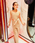 Shimmery Belted Jumpsuit - Beige