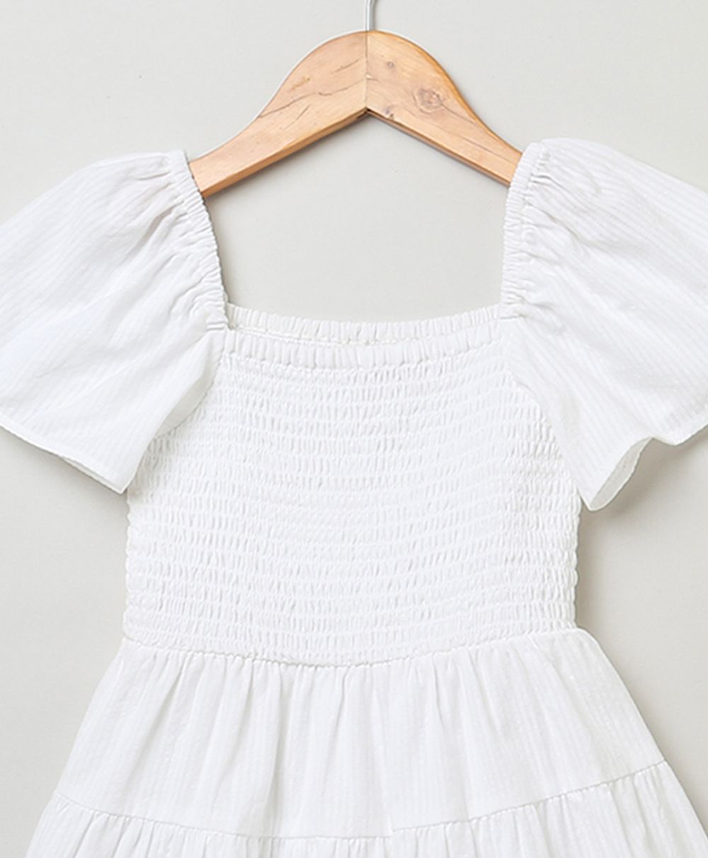 Ruffled Cotton Dress - White