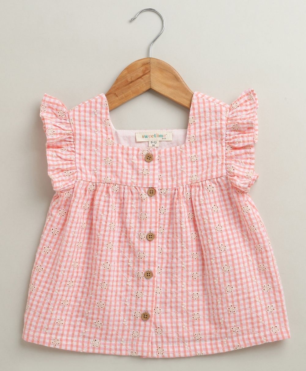 Baby Girls Gingham Daisy Organic Cotton Co-ord Set with a Hat - Soft Pink