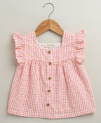 Baby Girls Gingham Daisy Organic Cotton Co-ord Set with a Hat - Soft Pink