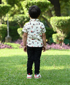 Palm Trees and Sunset Print Cotton Linen Shirt - Beige