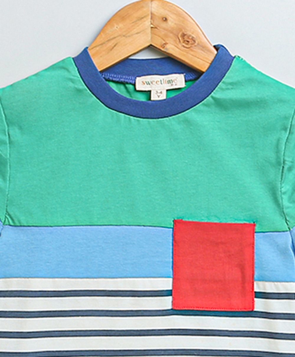 Color Blocked Co-ord Set - Green and Blue