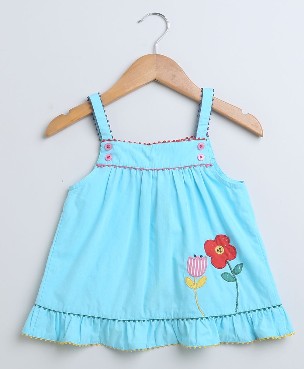 Sleeveless Cotton Top & Shorts Co-ord Set - Sea Blue & Multicoloured