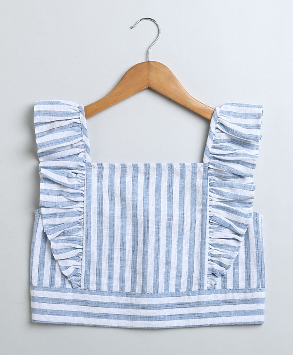 Striped Cotton Co-ord Set - White & Blue