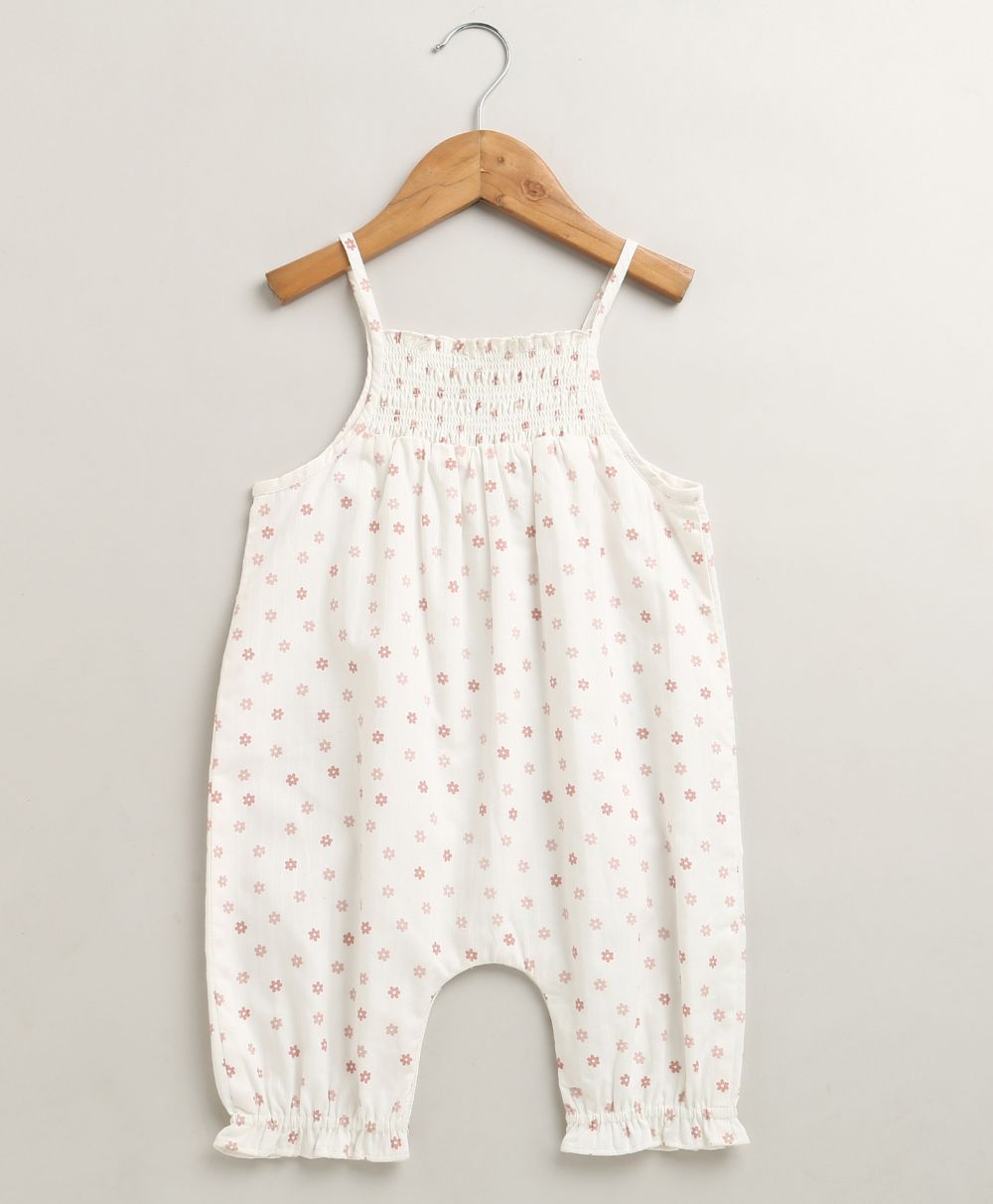 Baby Girls' Cotton Tiny Petal Summer Romper & Hairband Set - White