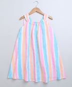 Striped Cotton A-line Dress - Multicoloured