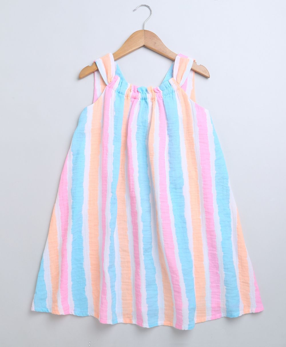 Striped Cotton A-line Dress - Multicoloured