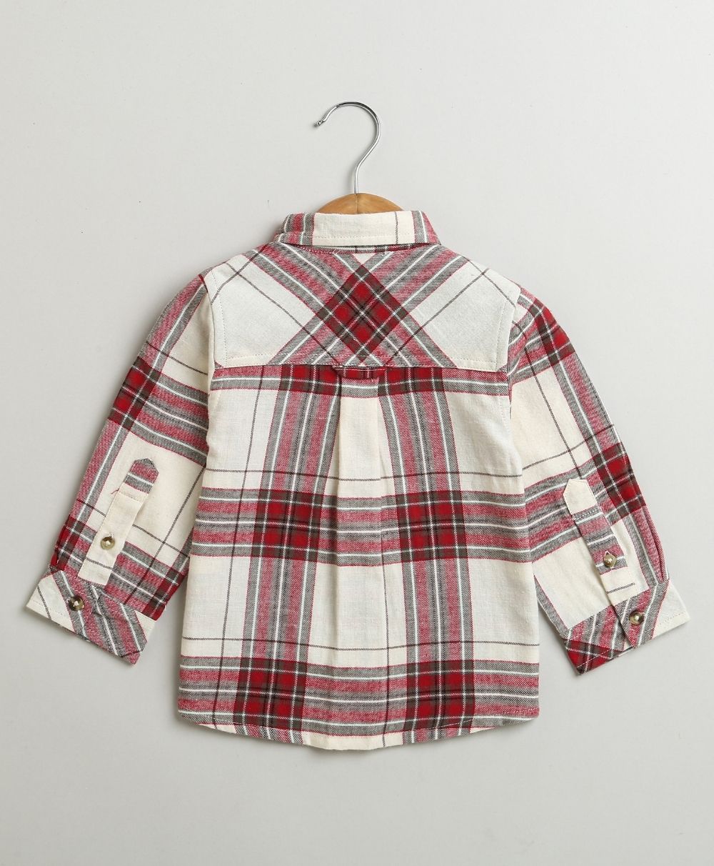 Classic Plaid Flannel Cotton Shirt - White & Red
