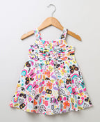 Cat & Butterfly Printed Colorful Dress - Multicoloured