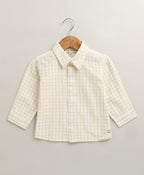 The yelllow Checks shirt  & Khaki Cotton Co-ord Set -  Biege