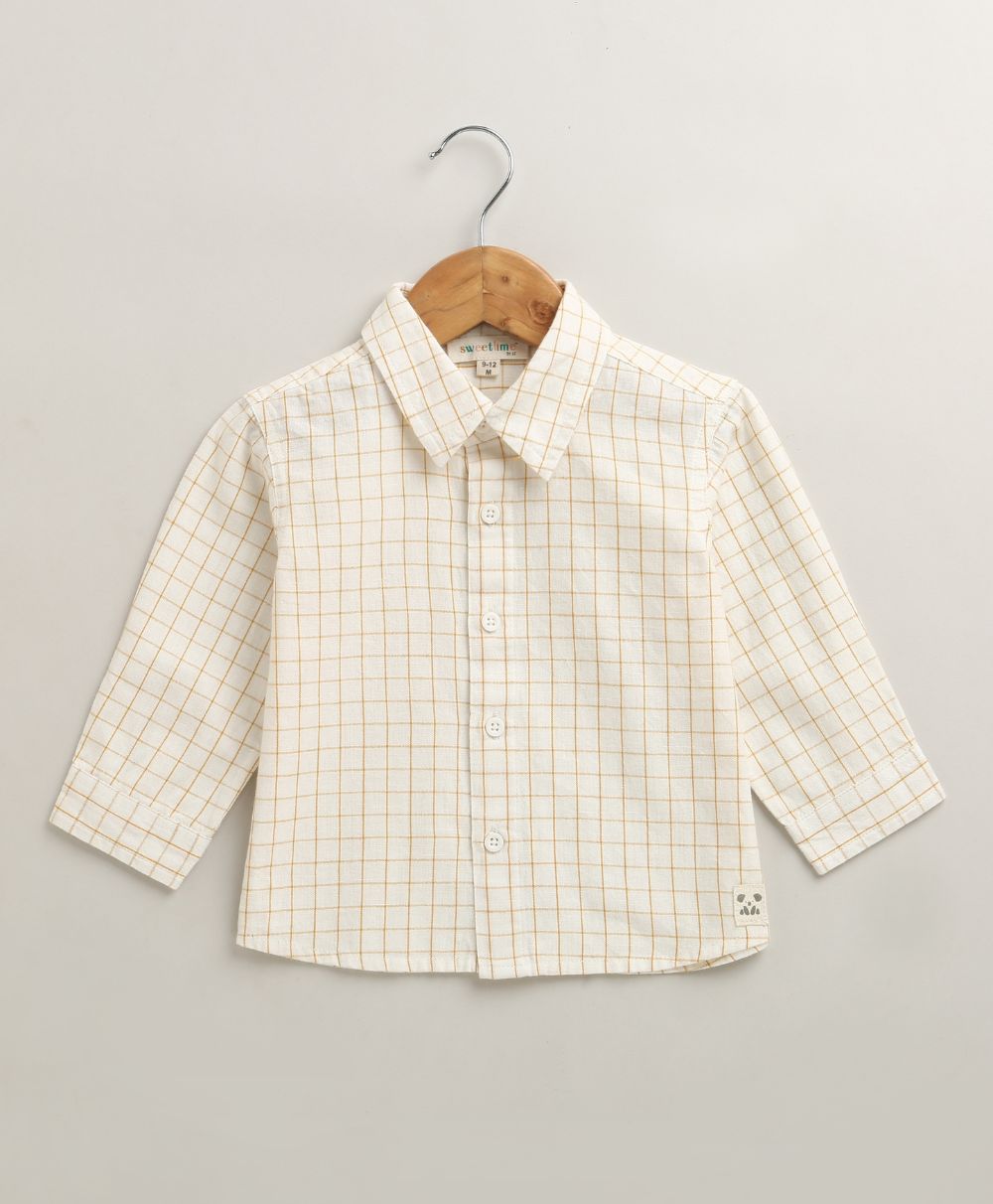 The yelllow Checks shirt  & Khaki Cotton Co-ord Set -  Biege