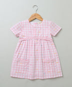 Baby Pink and White Checks Dress - Pink
