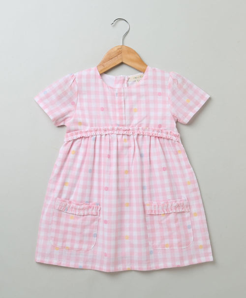 Baby Pink and White Checks Dress - Pink