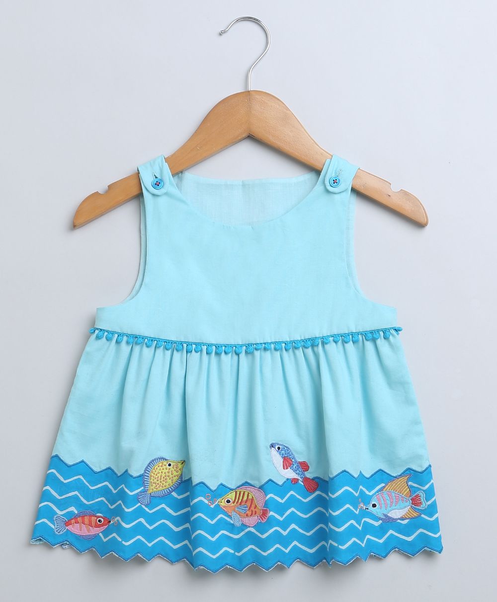 Sleeveless Cotton Dress and Bloomer Coord Set - Sky Blue