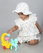 Blossom Breeze Organic Cotton Summer Co-ord White Set With A Hat - White