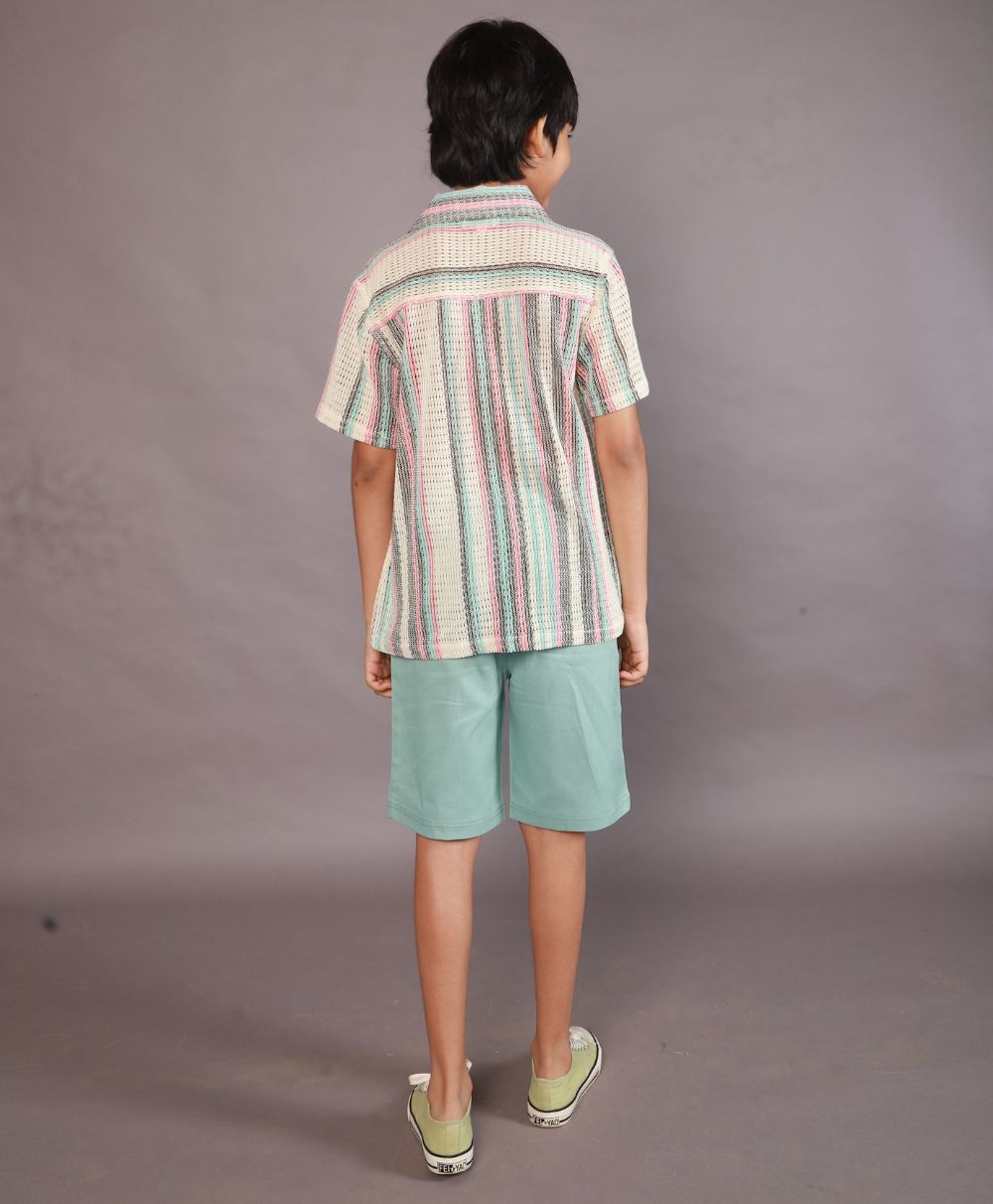 Striped Short Sleeves Shirt - Multicoloured