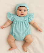 Baby Girls'  Bluebell Fairy Organic Cotton Romper & Bonnet Set - Sea Green