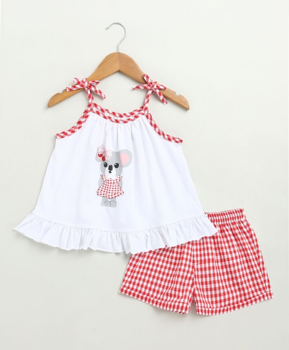 Koala Print Co-ord Set - White & Red