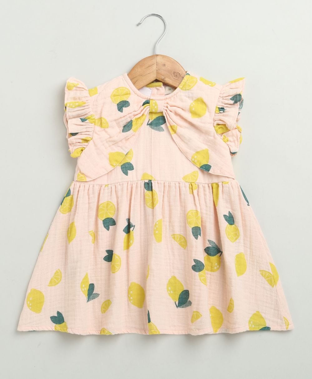 Lemon Print Organic Cotton Co-ord Set - Peach