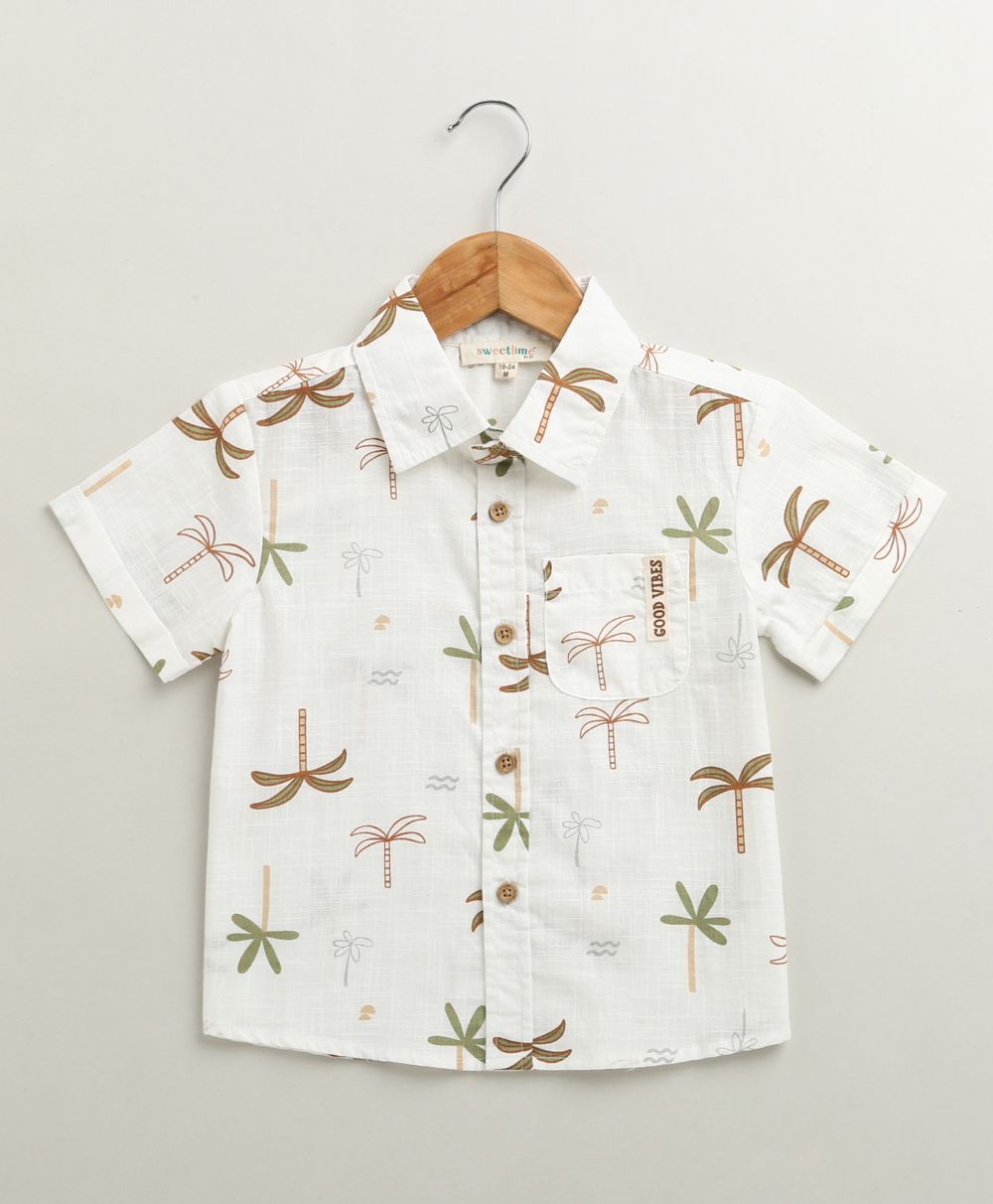 Tropical Vibes Cotton Slub Co-ord Set - White