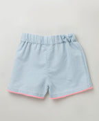 Sweetlime Cotton Denim Floral Embroidery Shorts - Blue