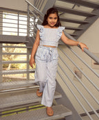 Striped Cotton Co-ord Set - White & Blue