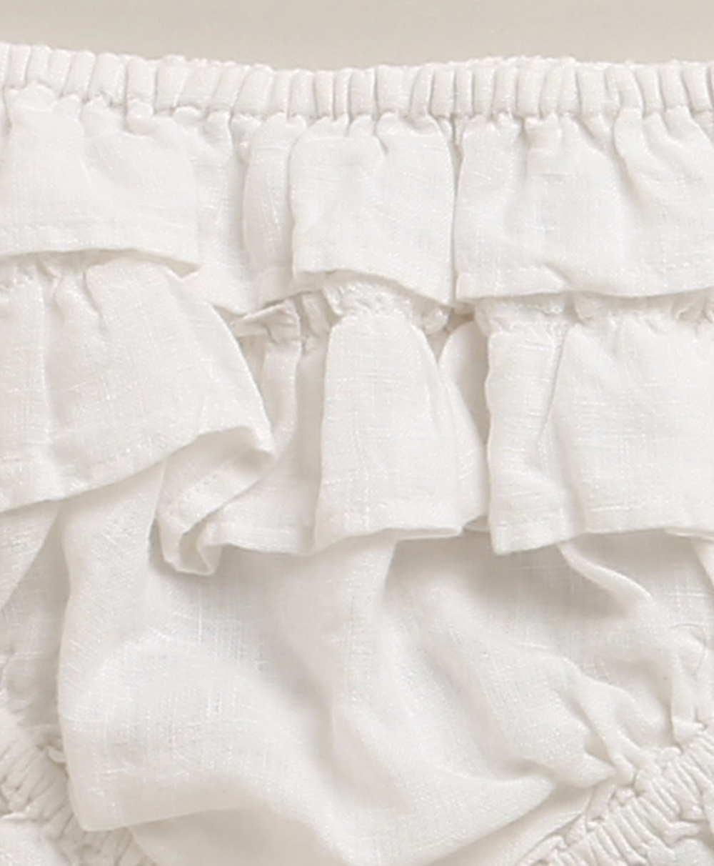 Ivory Blossom Lace Linen Dress & Bloomer - White
