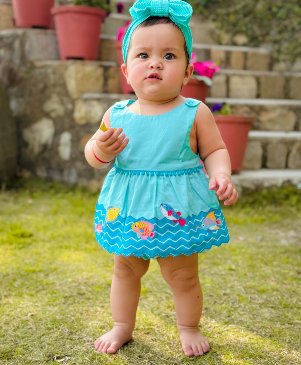 Sleeveless Cotton Dress and Bloomer Coord Set - Sky Blue