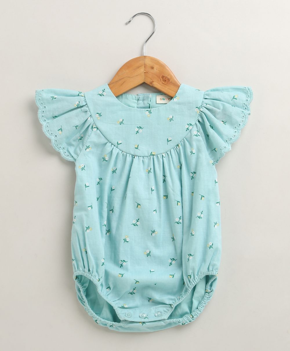 Baby Girls'  Bluebell Fairy Organic Cotton Romper & Bonnet Set - Sea Green