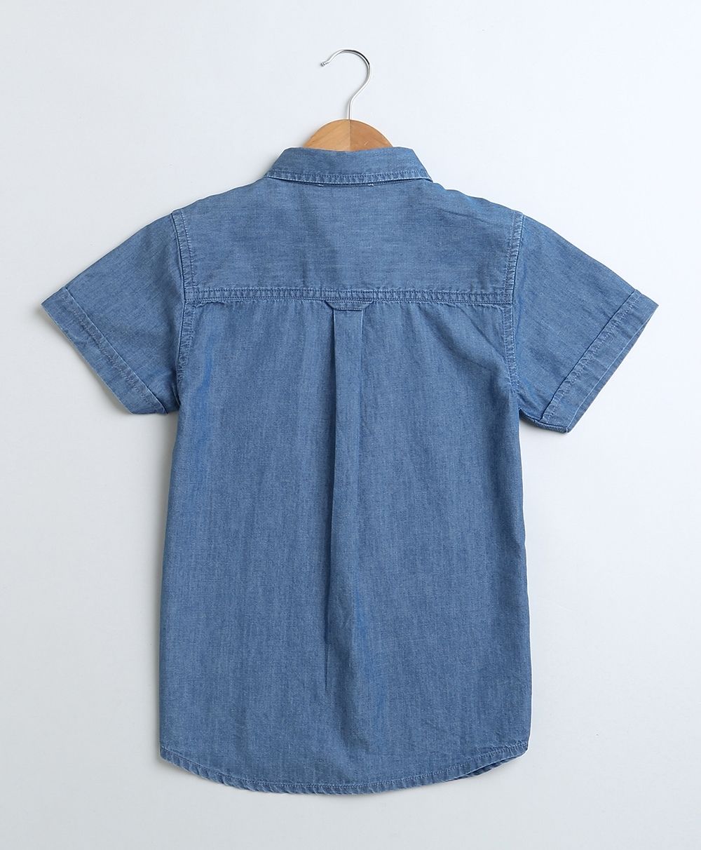 Short Sleeves Cotton Denim Shirt - Blue