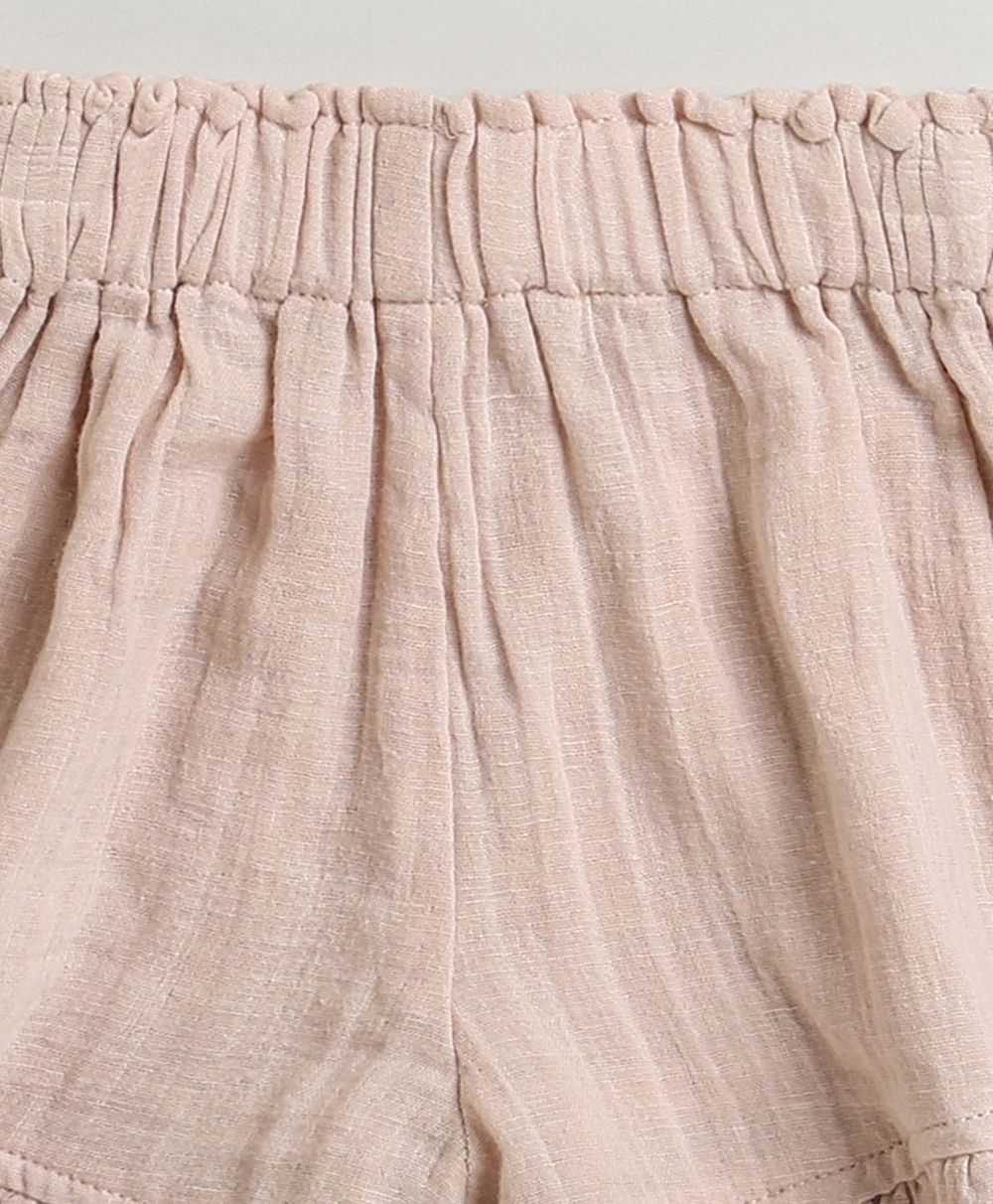 Pumpkin & Floral Print Ruffle Organic Cotton Co-ord Set - Off-White & Peach