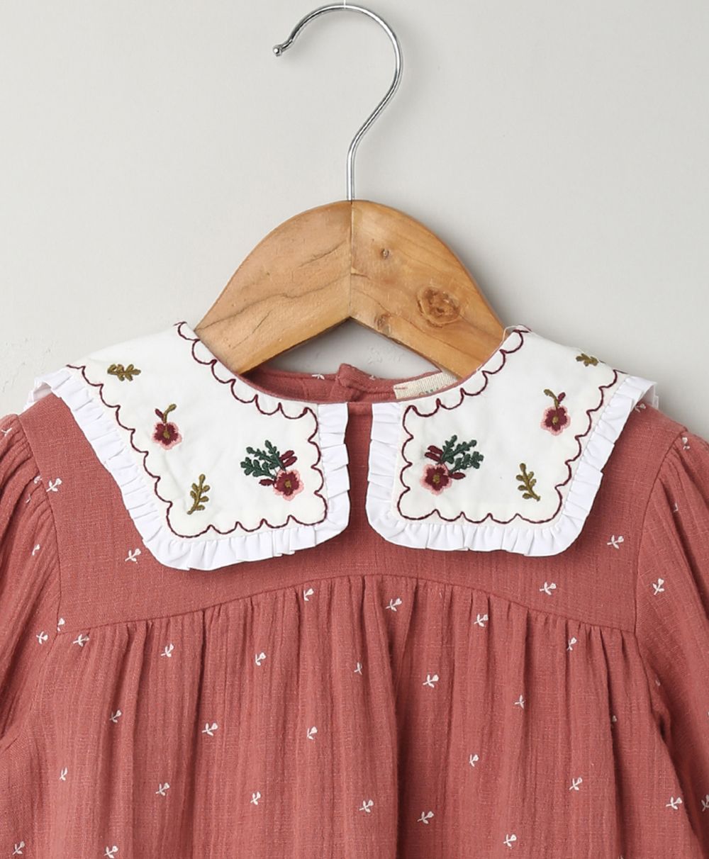 Peter Pan Collar Cotton Dress & Bloomer Co-ord Set - Brown