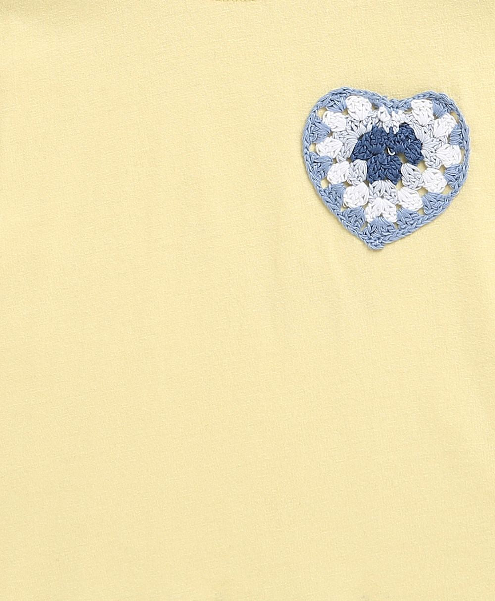 Honey Heart Ruffle Cotton T-shirt - Lemon Yellow