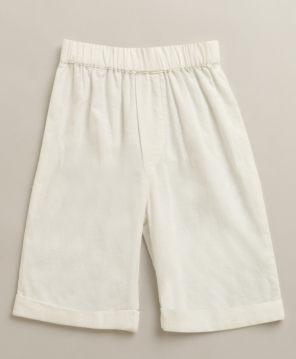 Cloud Roll-Up Cotton Linen Pants - Off-White