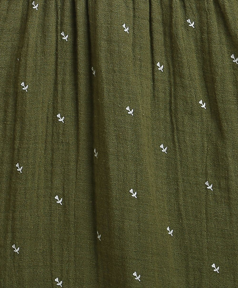 Peter Pan Collar Olive Green Cotton Dress with a Matching Bloomer - Olive Green