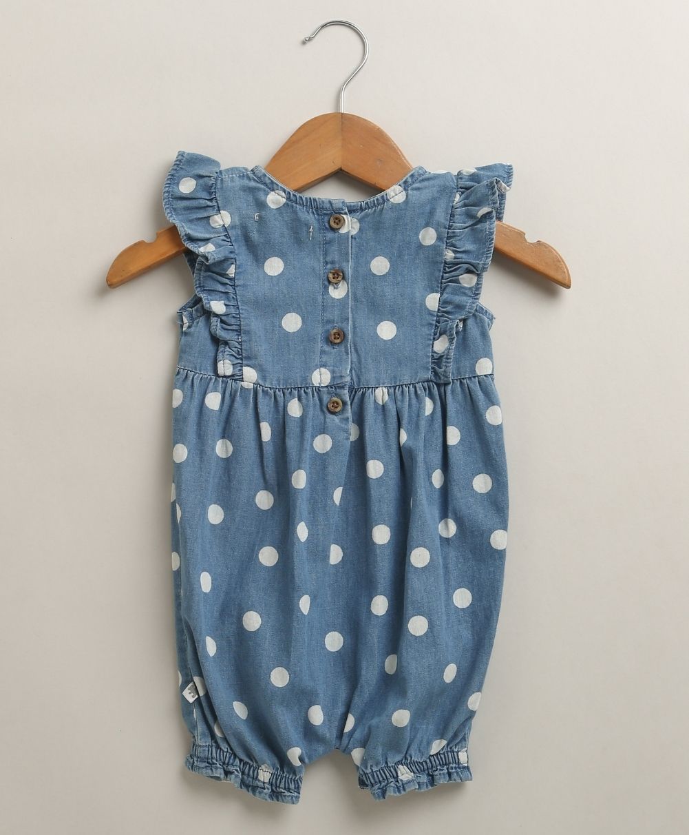 Daisy Dot Denim Romper - Blue