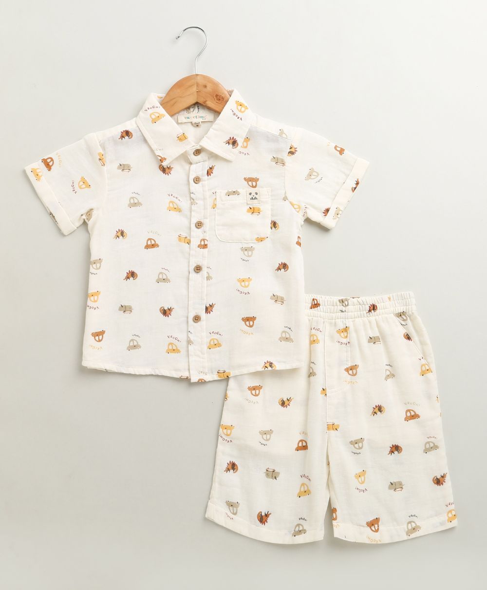 Zoom Safari Cotton Double Cloth Co-ord Set -  Off-White