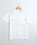 Floral Print Viscose Linen Blend Casual Shirt - White