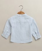 Sky Blue Mandarin  Linen Shirt - Light Blue