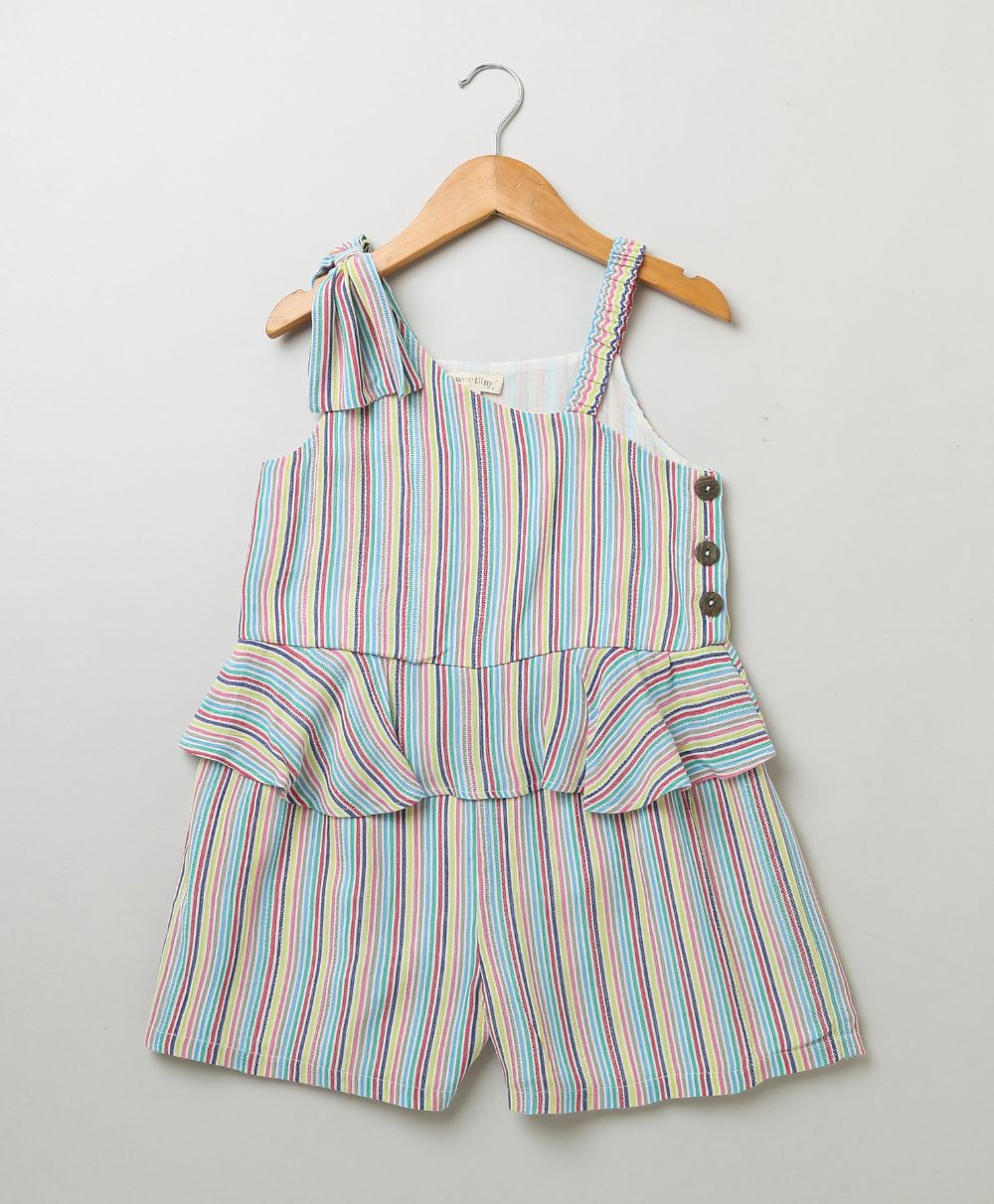 Cotton Striped Playsuit - Multicoloured