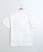 Floral Print Viscose Linen Blend Casual Shirt - White