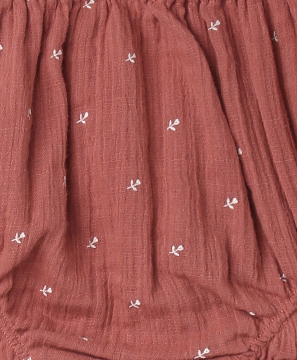 Peter Pan Collar Cotton Dress & Bloomer Co-ord Set - Brown