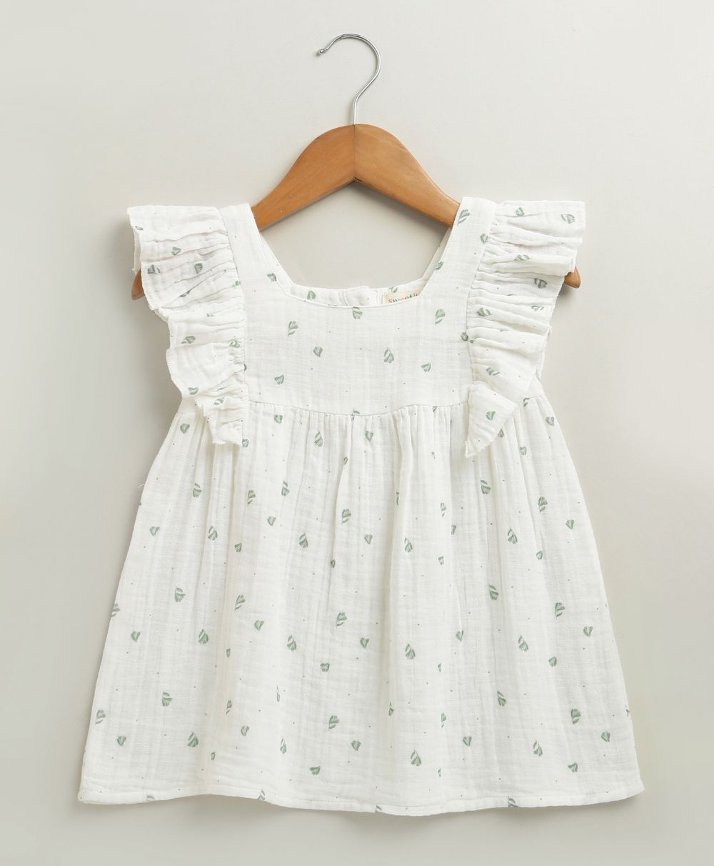 Minty Whisper Ruffle Organic Cotton Co-ord Set - White