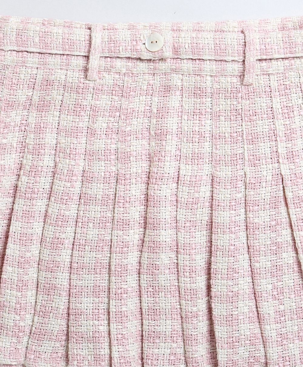 Stylish Solid Viscose Top & a Cotton Tweed Jacquard Skirt Set - White & Pink