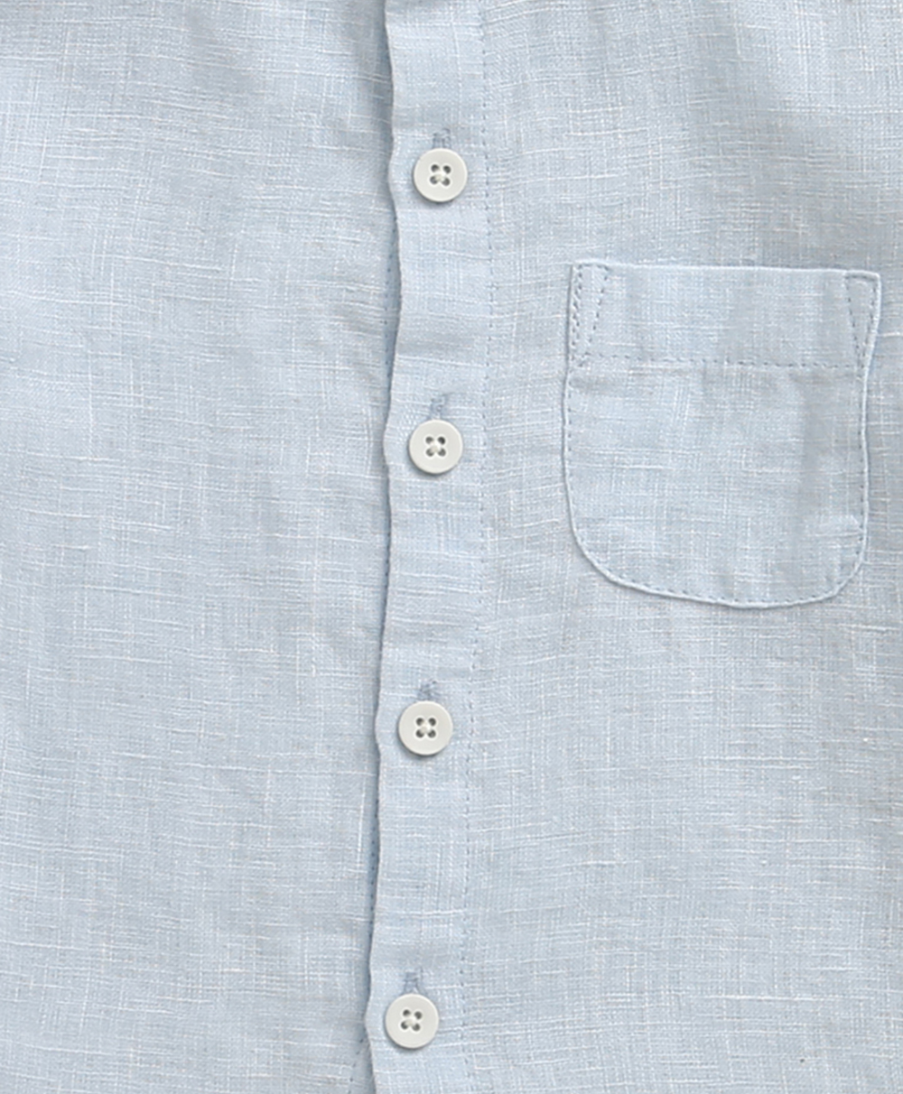 Sky Blue Mandarin  Linen Shirt - Light Blue