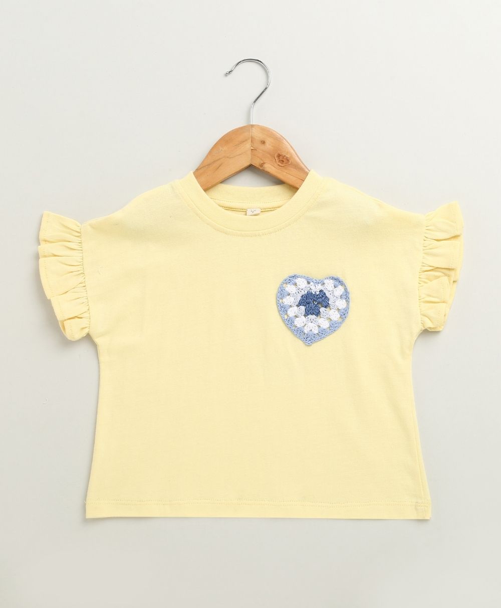 Honey Heart Ruffle Cotton T-shirt - Lemon Yellow