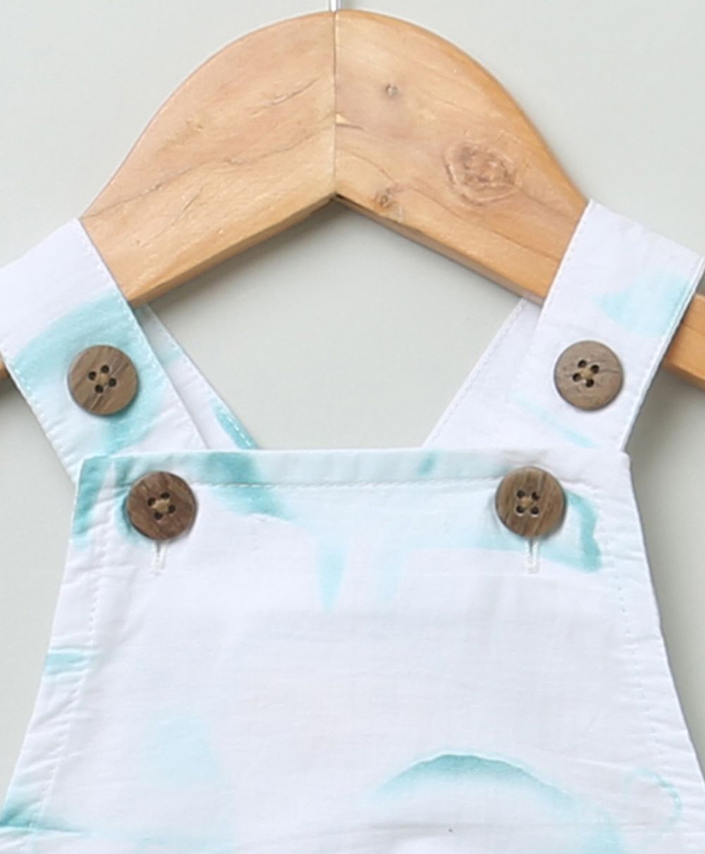 Unisex Sea Turtle and Alligator Print Cotton Poplin Playsuit - White
